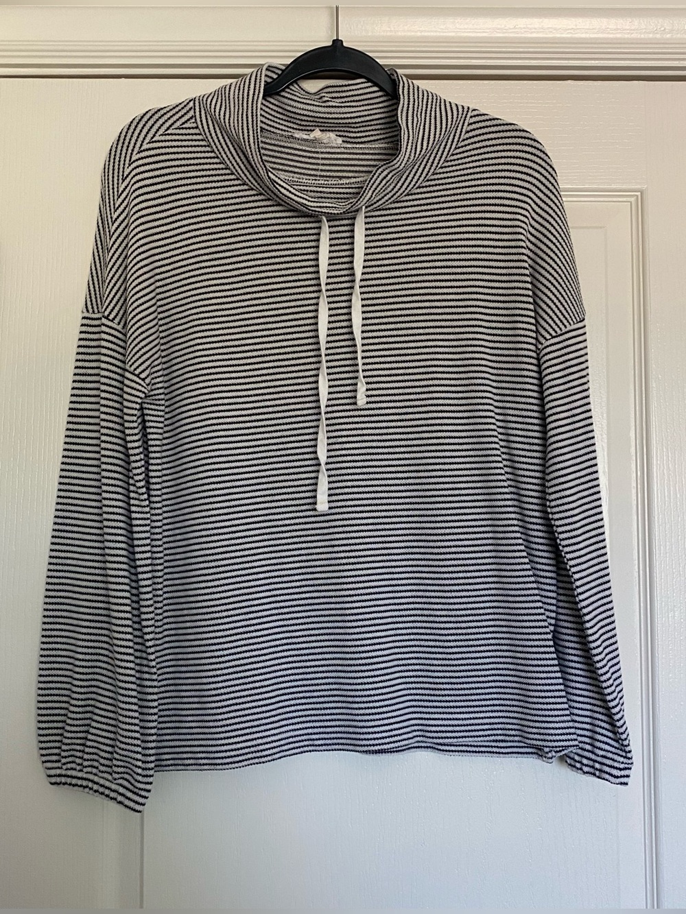 Striped Drawstring Hoodie - Black & White